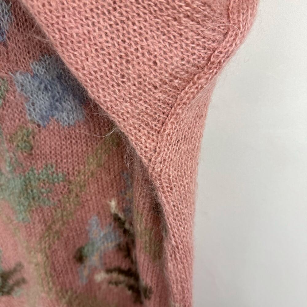 VTG Melbourne Elements Pink Floral Fuzzy Knit‎ Mohair Wool Sweater Women's Large - Picture 5 of 8